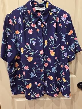 Alfred Dunner Plus Size 22W Floral Button Down Blouse Short Sleeve Vintage